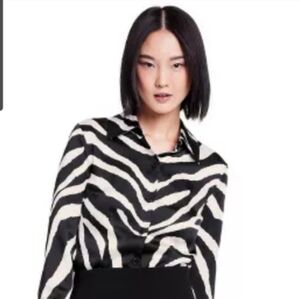 NWT Sergio Hudson blouse top zebra print black cream size S long sleeves